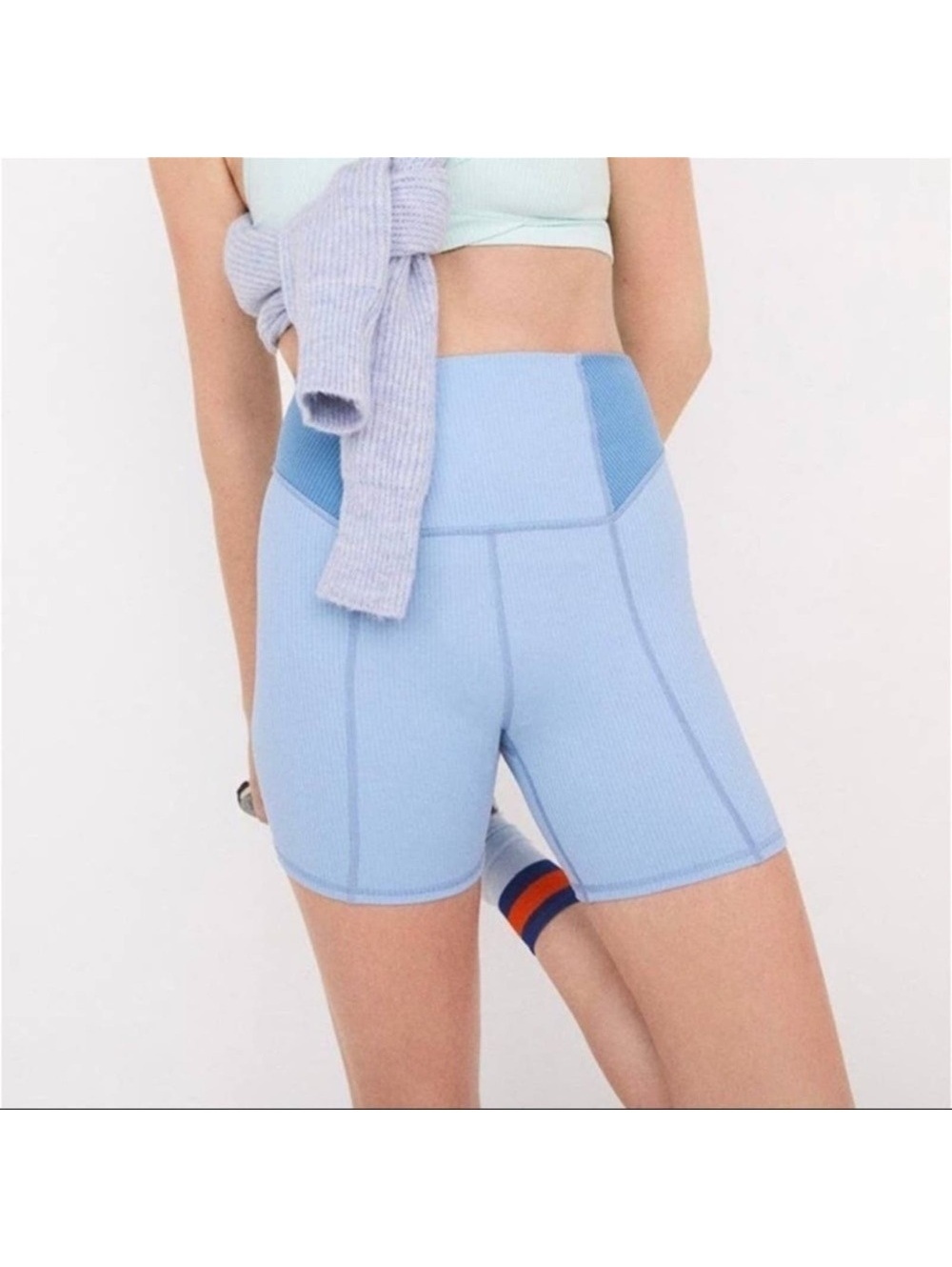 For Love & Lemons Dani Biker Shorts Blue Ribbed